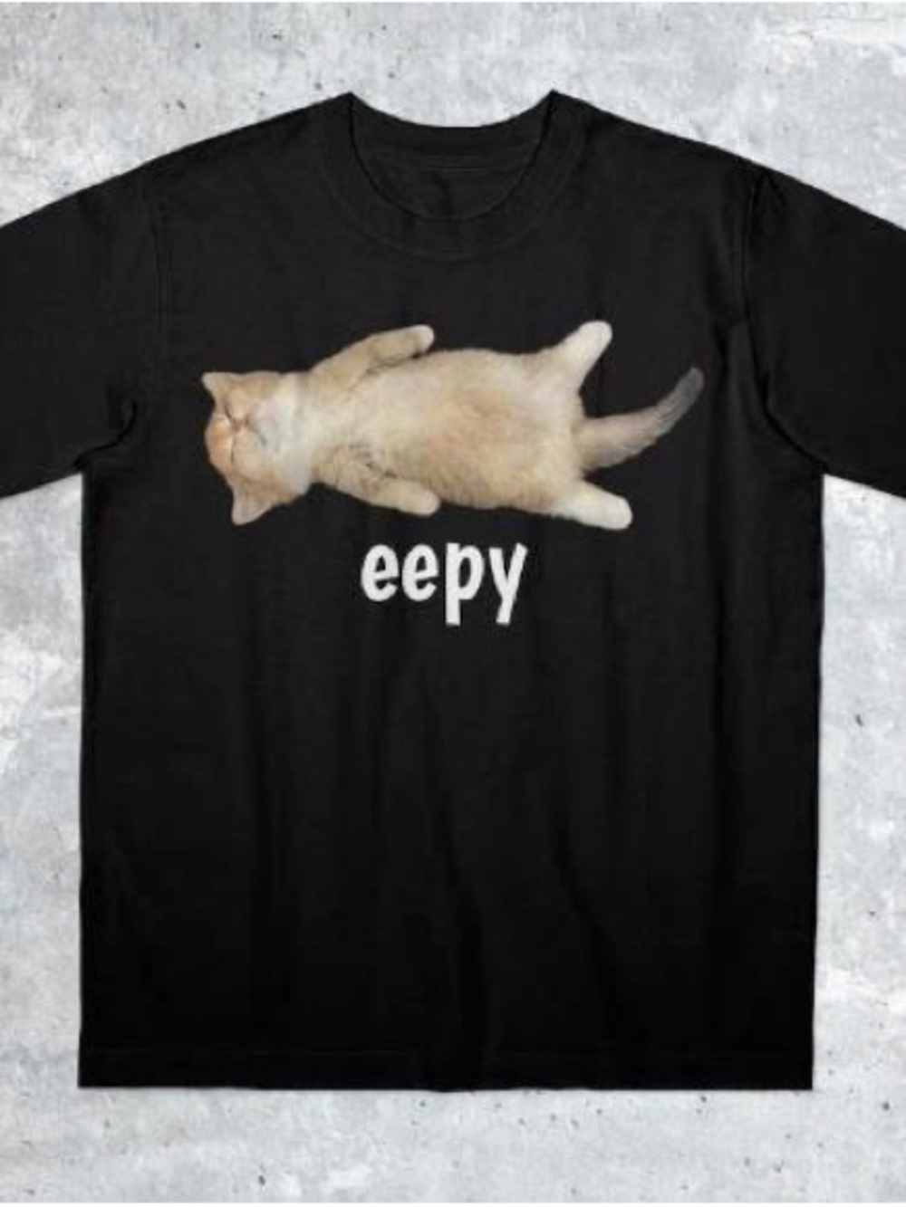 Gildan Black Tee with Cream Sleeping Cat Graphic and 'eepy' Text